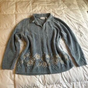 Alfred Dunner Gray Sweater with Floral Accents